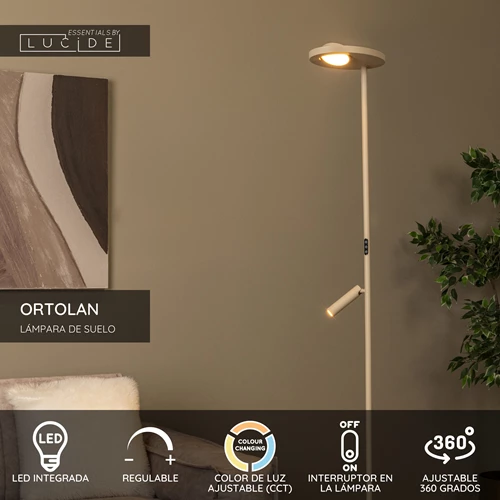 Lucide ORTOLAN - Lámpara de suelo - LED Regul. - CCT - 2700K/4000K - Taupe | Essential - USP